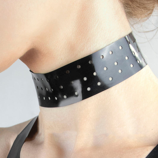 MONNIK | Obsidian Series: Latex Perforated Choker Fetish Handmade - Detail view - MONNIK Obsidian Collection