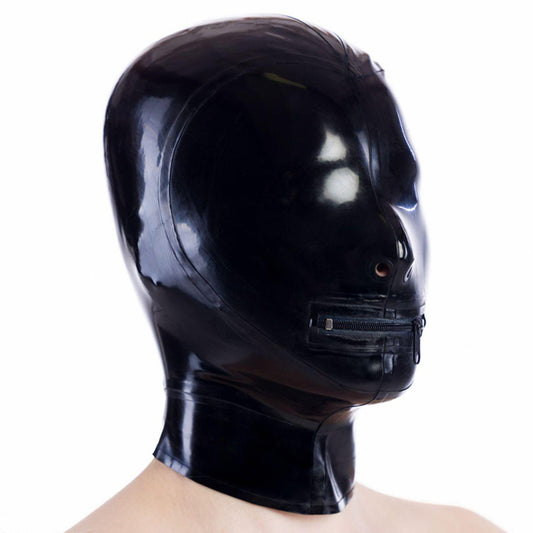 Latex Handmade hood with zipper over mouth, without eye openings For Cosplay Party Club Wear Fetish BDSM