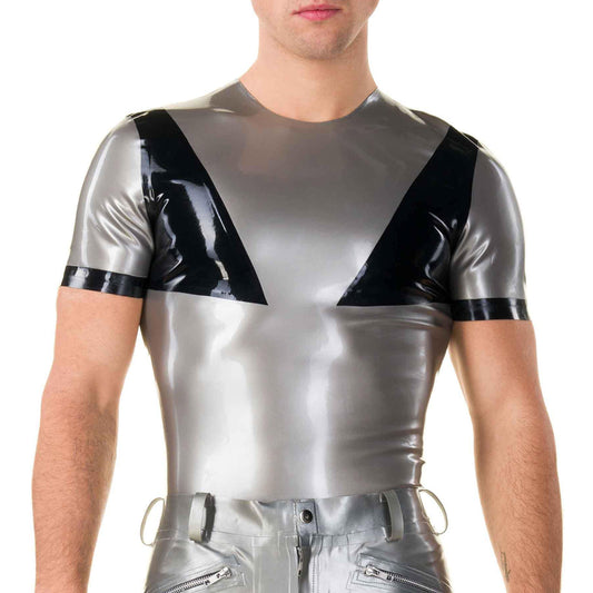 MONNIK | Obsidian Series: Latex Men's T-shirt handmade splicing - Front view - MONNIK Obsidian Collection
