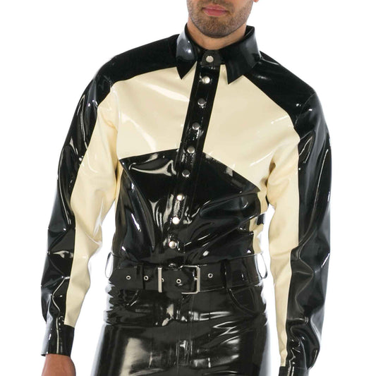 MONNIK | Obsidian Series: Latex Panelled Shirt Long Sleeves - Front view - MONNIK Obsidian Collection