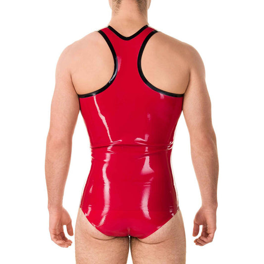 MONNIK | Obsidian Series: Latex Singlet&Briefs Set Contrast Trim - Detail view - MONNIK Obsidian Collection