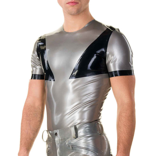 MONNIK | Obsidian Series: Latex Men's T-shirt handmade splicing - Detail view - MONNIK Obsidian Collection
