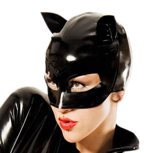 Latex Handmade Mask Hood Cat Ears For Cosplay Party Club Wear Fetish BDSM