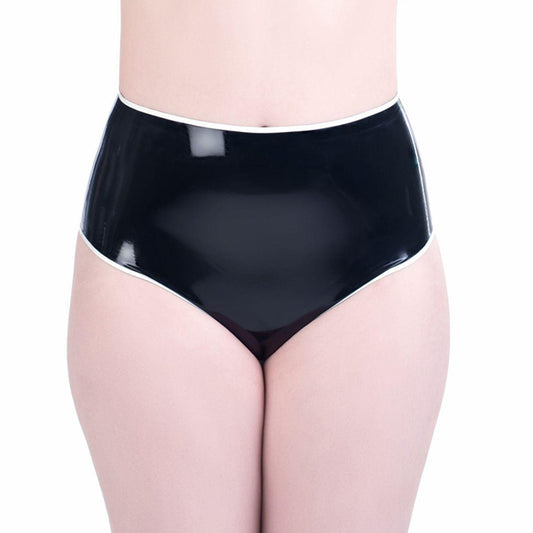 MONNIK Ladies Latex Handmade High waisted panties with a contrast stripe Cosplay Party Wear Fetish BDSM