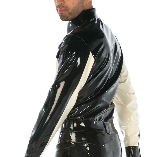 MONNIK | Obsidian Series: Latex Panelled Shirt Long Sleeves - Detail view - MONNIK Obsidian Collection