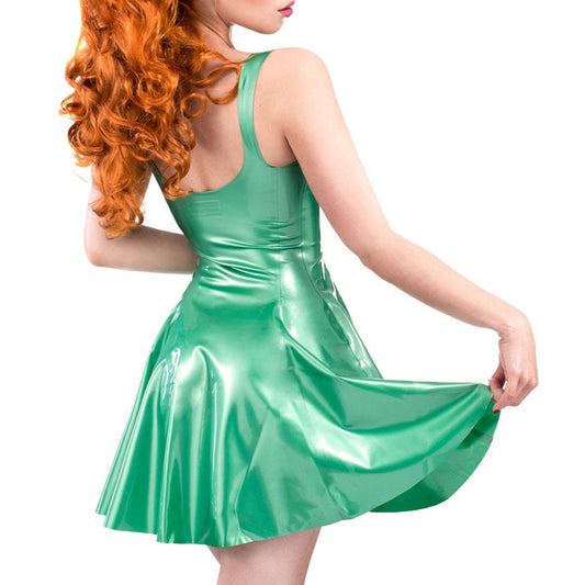 MONNIK | Silhouet Collection: Latex Flared Dress with shoulder