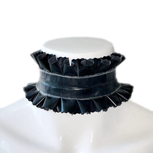 MONNIK | Obsidian Series: Latex Double Frill Collar Choker - Detail view - MONNIK Obsidian Collection
