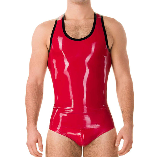 MONNIK | Obsidian Series: Latex Singlet&Briefs Set Contrast Trim - Front view - MONNIK Obsidian Collection