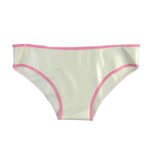 MONNIK Latex Underwear Women Briefs and Low Waist Blue and Pink Trim Thongs for Ladies Catsuit Party wear