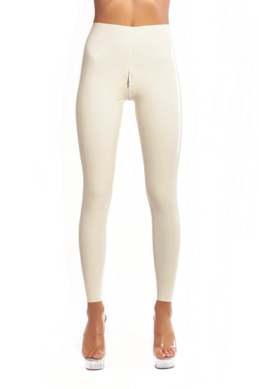 MONNIK | Obsidian Series: MONNIK Latex White leggings with - Front view - MONNIK Obsidian Collection