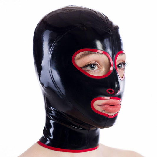 Latex Handmade hood with contrasting stripes For Cosplay Party Club Wear Fetish BDSM 
