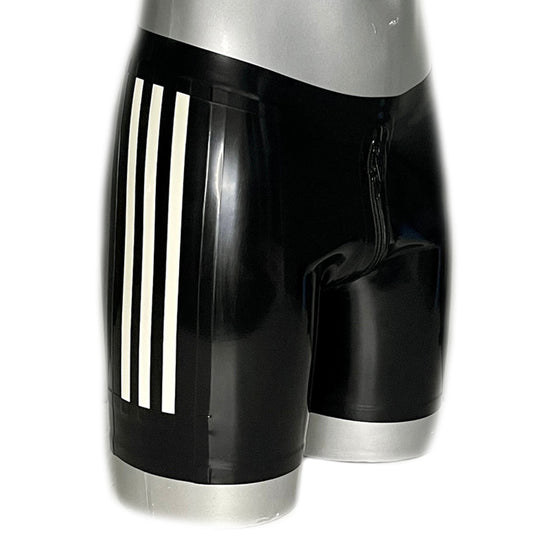 MONNIK | Obsidian Series: MONNIK Latex Striped Panel Shorts - Detail view - MONNIK Obsidian Collection