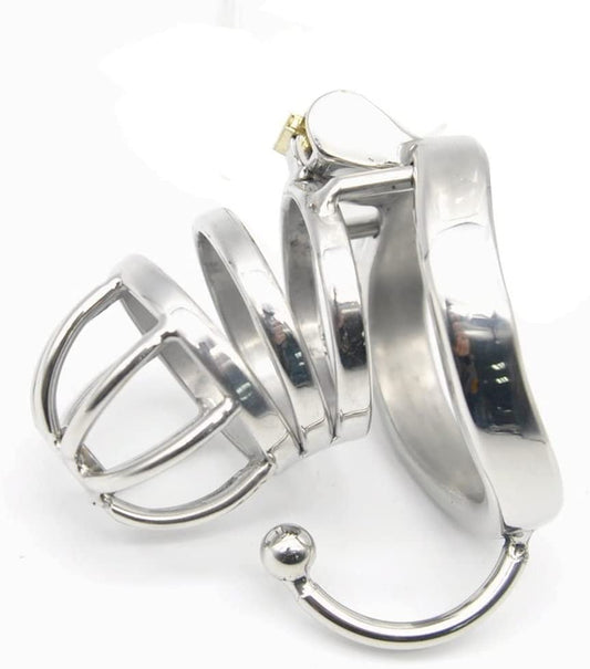 Stainless Steel Chastity Lock Chastity Device Male Cage Chastity Device Men's Metal Beginner Cage with Sunglasses, Curved Hook Snap Ring (45mm)