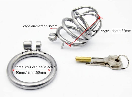 Stainless Steel Chastity Device Male Cage Chastity Device Male Metal Beginner Cage with Sunglasses, Prevent Erection Bondage Couple Sex Lock,Sex Toys (Ring 45mm)