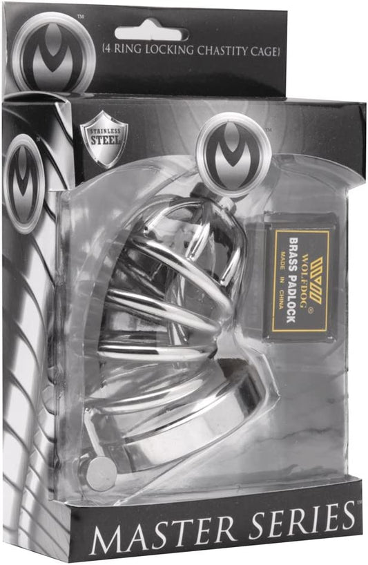 Master Series 4 Ring Stainless Steel Locking Male Chastity Cage