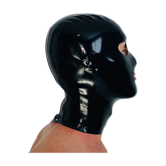MONNIK Latex Hood Black Men Mask Rear Zipper Open Eyes&Mouth Handmade for Latex Bodysuit Cosplay Party Clubwear