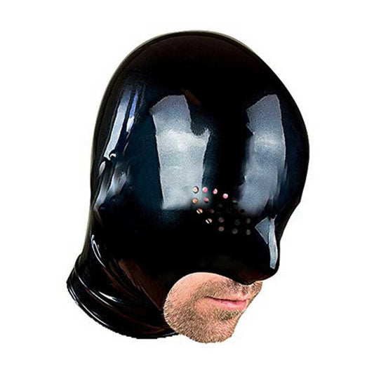 MONNIK Latex Mask Hood Open Mesh Eyes Exposed Mouth and Chin Back Zipper Black for Bodysuit Cosplay Party Costume