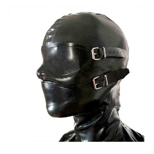 MONNIK Latex Mask Fetish Hood with Eyes&Mouth Cover and Gag with Rear Zipper Handmade for Bodysuit Party Clubwear