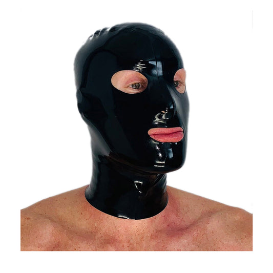 MONNIK Latex Hood Black Men Mask Rear Zipper Open Eyes&Mouth Handmade for Latex Bodysuit Cosplay Party Clubwear