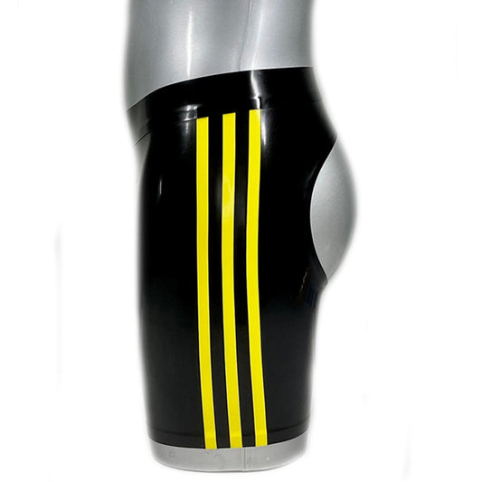 MONNIK | Obsidian Series: MONNIK Latex Striped Panel Shorts - Detail view - MONNIK Obsidian Collection