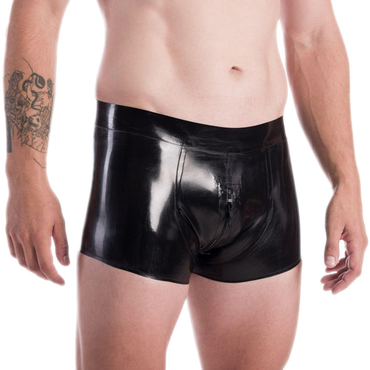 MONNIK | Obsidian Series: MONNIK Latex Men's Rubber Boxer - Front view - MONNIK Obsidian Collection
