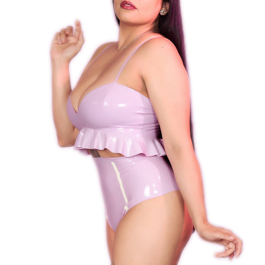 MONNIK | Obsidian Series: Latex Handmade Ruffle Set Adjustable - Front view - MONNIK Obsidian Collection