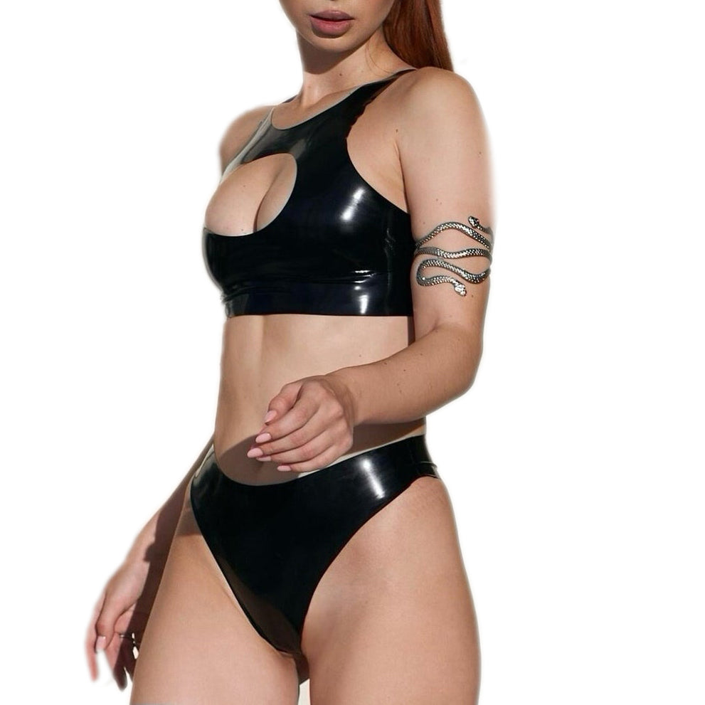 Latex Handmade Full Black Set Top Panties Lingerie Female Costume For Cosplay Party Wear Fetish BDSM