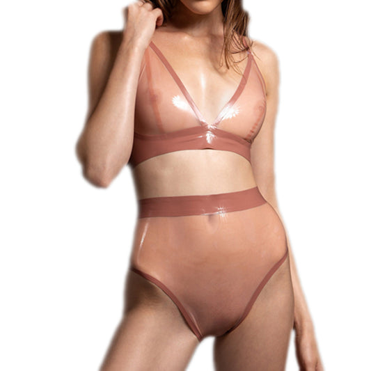 MONNIK | Obsidian Series: Latex Handmade lingerie set bra - Front view - MONNIK Obsidian Collection