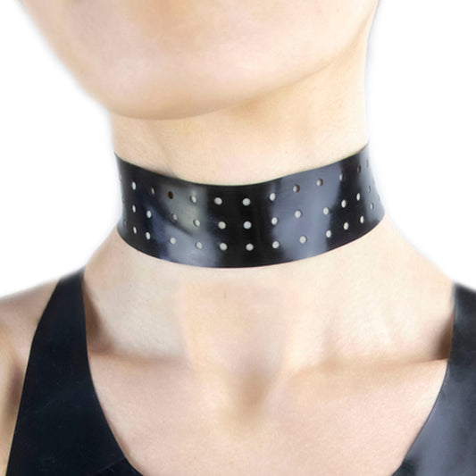 MONNIK | Obsidian Series: Latex Perforated Choker Fetish Handmade - Front view - MONNIK Obsidian Collection