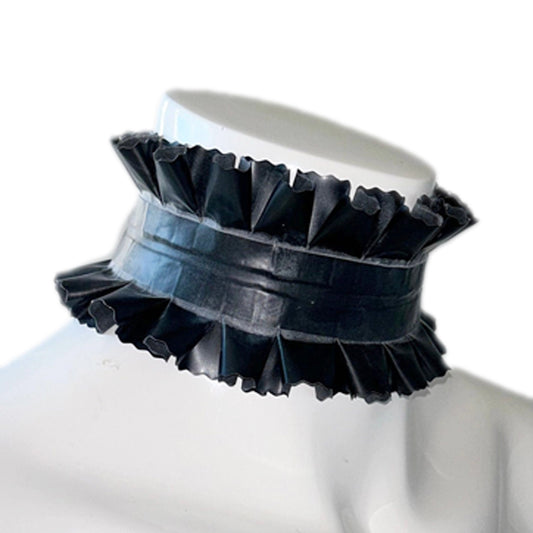 MONNIK | Obsidian Series: Latex Double Frill Collar Choker - Front view - MONNIK Obsidian Collection