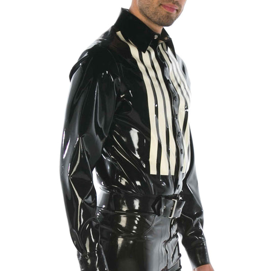 MONNIK | Obsidian Series: Latex Tuxedo Classic Shirt Long - Detail view - MONNIK Obsidian Collection