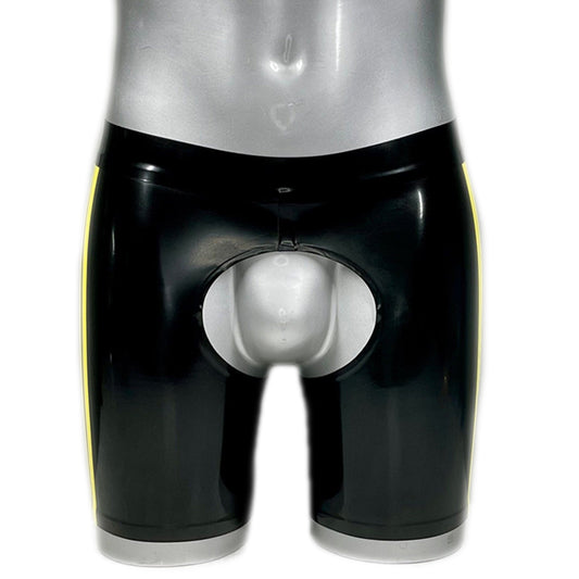 MONNIK | Obsidian Series: MONNIK Latex Striped Panel Shorts - Front view - MONNIK Obsidian Collection
