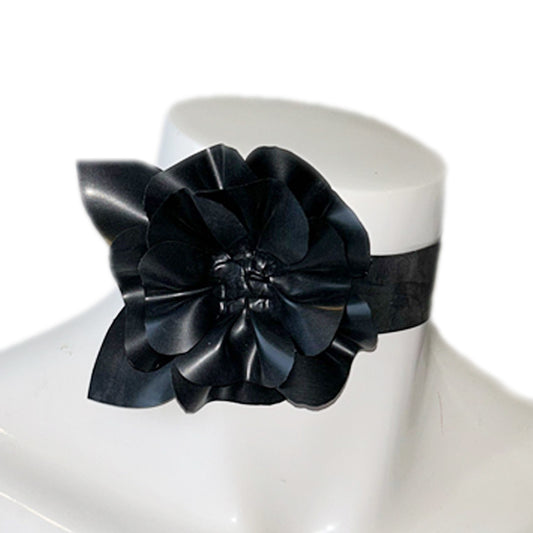 MONNIK | Obsidian Series: Latex Flower Choker With Popper - Front view - MONNIK Obsidian Collection
