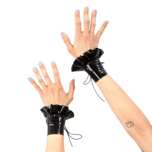 MONNIK | Obsidian Series: Latex Handmade Pleated Wrist Cuffs - Front view - MONNIK Obsidian Collection