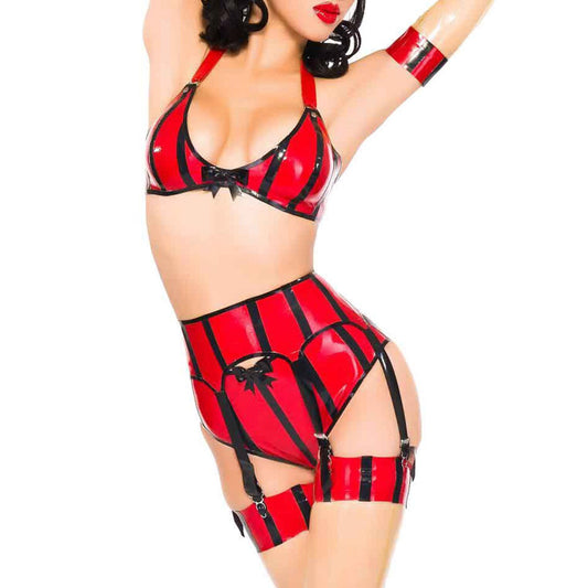 MONNIK | Obsidian Series: Latex Handmade Bra, Suspender Belt - Front view - MONNIK Obsidian Collection