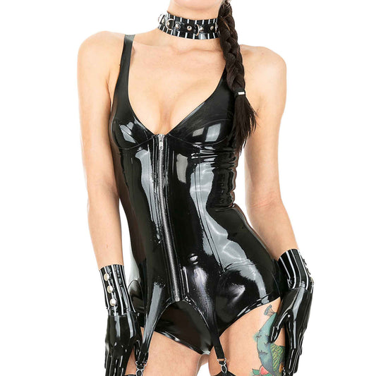 MONNIK | Obsidian Series: Latex Handmade Corset with six - Front view - MONNIK Obsidian Collection