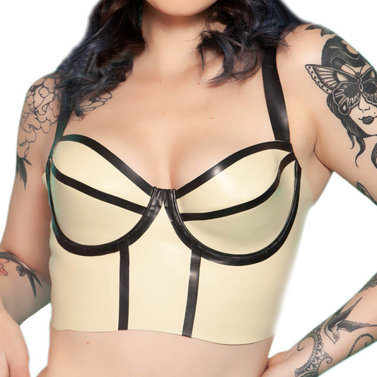 MONNIK | Obsidian Series: MONNIK Latex Handmade Contrast Bra - Front view - MONNIK Obsidian Collection