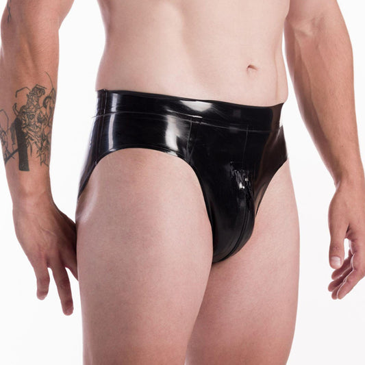 MONNIK | Obsidian Series: Latex Handmade briefs Shorts Black - Front view - MONNIK Obsidian Collection