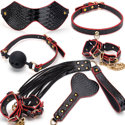 BLACKWOLF PU Leather Bondage Set BDSM Sex Kits Fetish Handcuffs Collar Whip Gag Erotic Products Sex Toys For Couples Adult Game