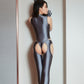 Open Crotch Hollow Out Pants Zipper Bodysuit Porn Club Costume Couple Sex Games Allure Suit Oil Glossy High Elasticity Sexy Sets