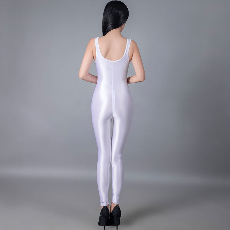 Sexy Smooth Soft Bodysuits Oil Glossy Porn Allure Clubwear Shiny High Elasitc Jumpsuit Women Zip Open Crotch Sex Party Rompers