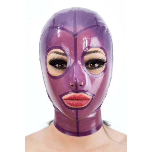 MONNIK Latex Hood Translucent Purple Colors with Trim and Rear Zipper Handmade for Costume Catsuit Cosplay